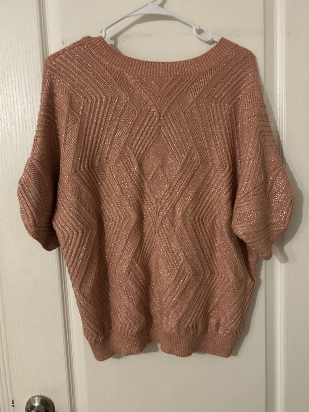 Chico’s Metallic Knit Sweater Size 2 (L) Rose Taupe V-Neck Dolman Sleeve - Picture 4 of 5